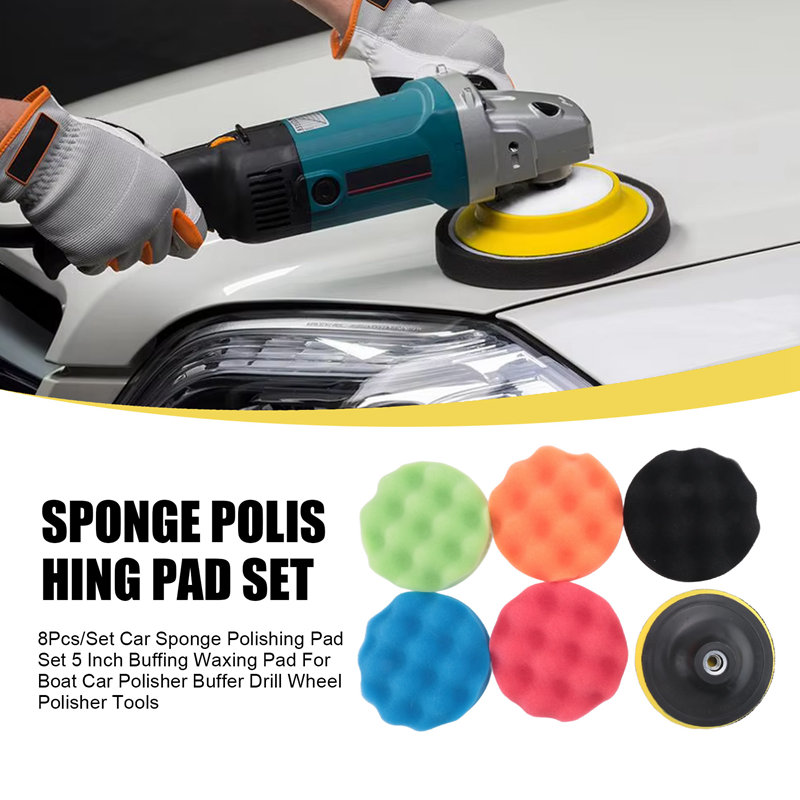 ABJA-8Pcs/Set Car Sponge Polis - مراجعة Polish Pad Set Buffer وسعره